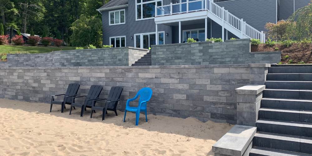 retaining walls on beach with steps