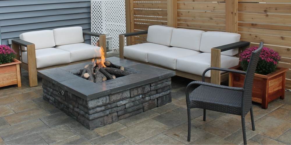 patio with firepit and pergola