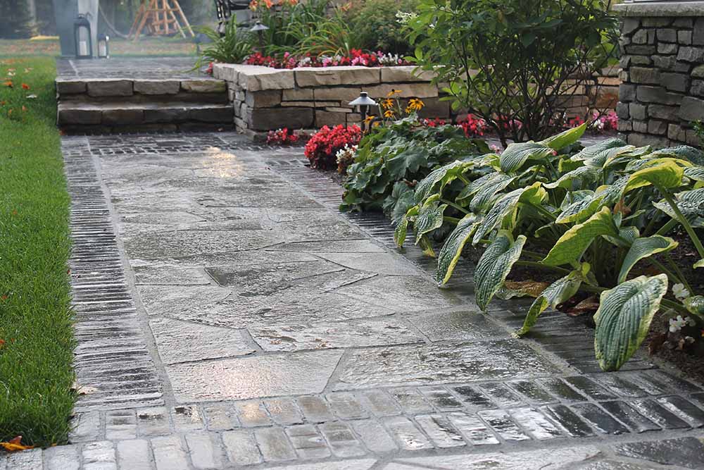 walkway-hosta-landscape-backyard-ideas-northern-michigan-steps-raised-garden-beds