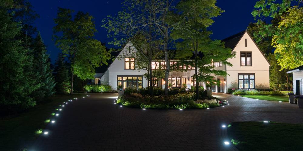 landscape lighting at entrance of home