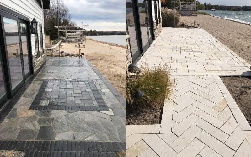 hardscape patio with walkway off back of home