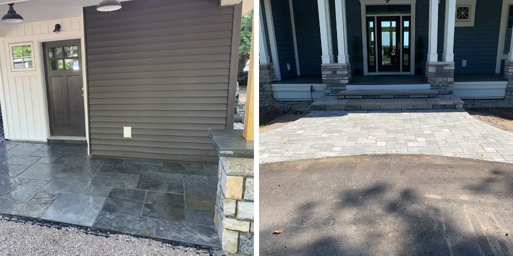 small patios in front of entrances to home