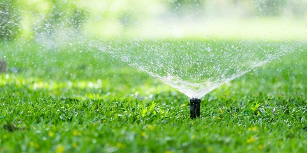 automatic sprinkler waters grass