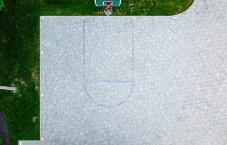 aerial photo of basketball court with custom paver key