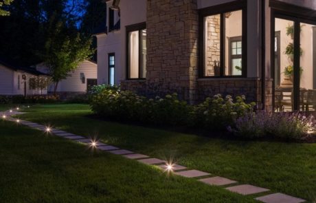 limestone steppers with landscape lighting