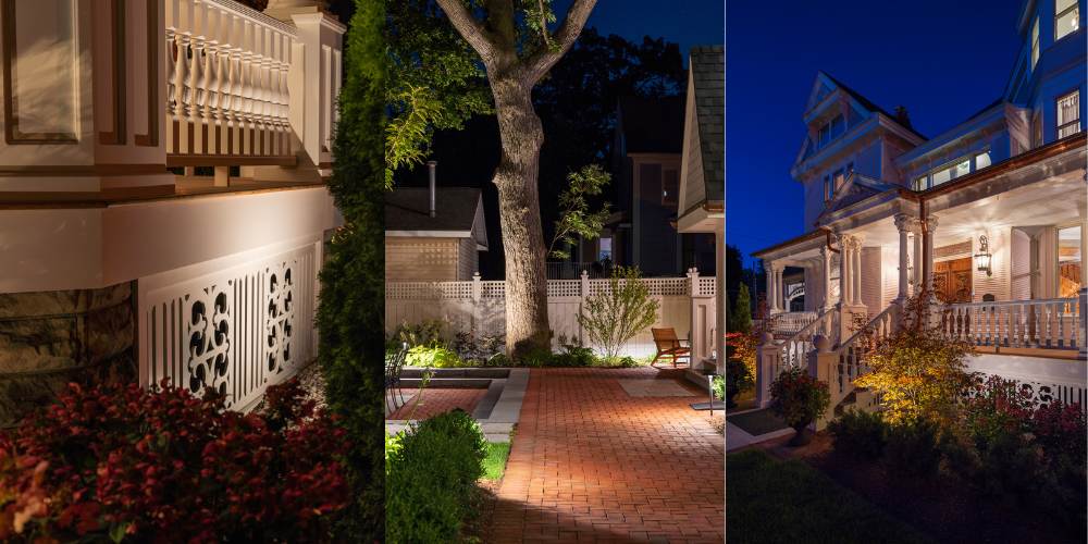 landscape lighting throughout landscape on trees