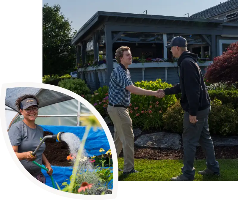 a-team-dedicated-to-you-shaking-hands-woman-watering