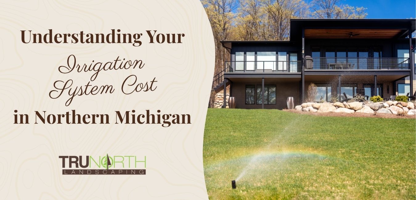 Professional residential underground irrigation system watering a lush green lawn in Northern Michigan